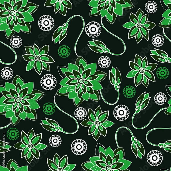 Fototapeta Seamless stylized abstract pattern (background) with flowers  silhouette.  Floral texture.