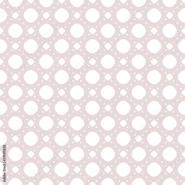 Fototapeta Cute vintage seamless pattern in trendy pastel colors, pale pink and white. Minimal abstract background with small circles, dots in square grid. Subtle repeat fashionable texture. Perforated surface