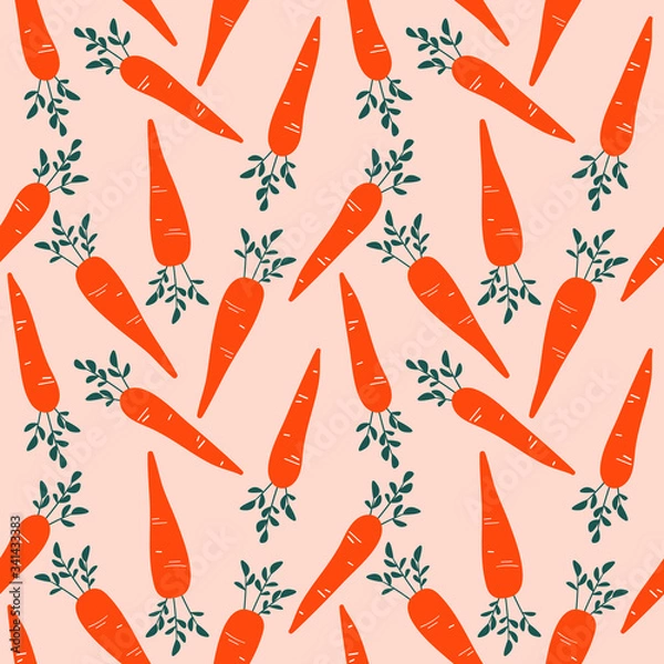 Fototapeta Seamless pattern with carrot. Print with autumn harvest. Art can be used for wallpaper, packing, menu design.