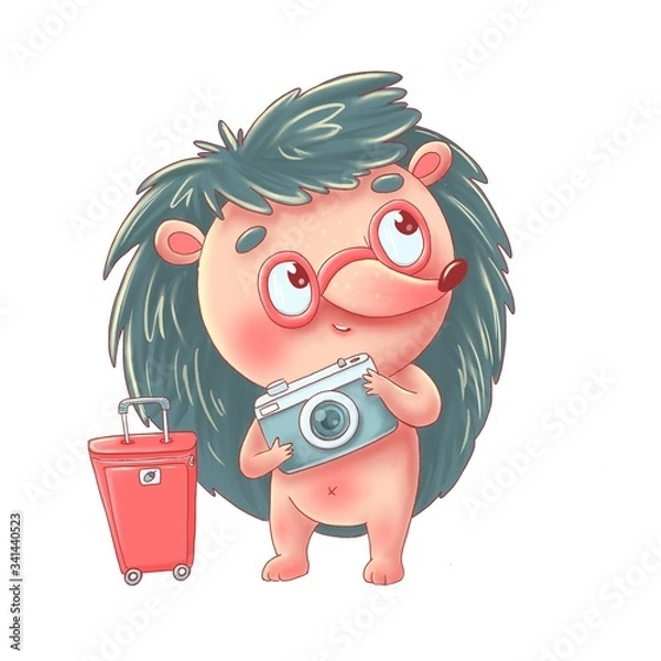 Obraz Cute hedgehog in pink glasses holds the camera