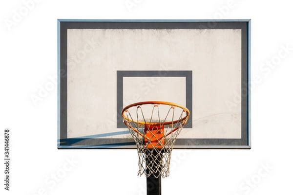 Fototapeta Street basketball hoop, net and board isolated on white background. Urban youth game