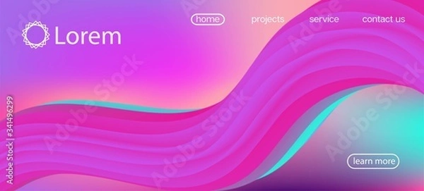 Fototapeta Geometric Vibrant Gradient Overlay. Landing Page, Pink, Purple Background. 3d 