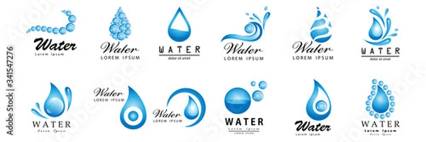 Fototapeta Water Splash Vector And Drop Set - Isolated On White. Abstract Vector Collection Of Flat Water Splash and Drop Logo. Icons For Droplet, Water Wave, Rain, Raindrop, Company Logo And Bubble Design