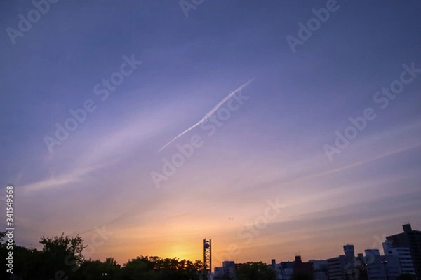 Obraz 夕方の飛行機雲