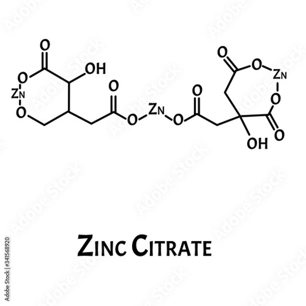 Fototapeta Zinc citrate is a molecular chemical formula. Zinc infographics. Vector illustration on isolated background.
