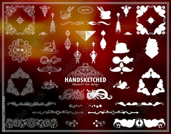 Fototapeta Steampunk elements collection. Ornate and silhouette option