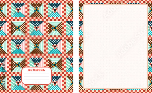 Fototapeta Vector printing paper note with dotted sheet for bullet journal and cover background. Kawaii paper for notebook, handwriting letters, diary, planners, notes. Abstract patchwork, textile style