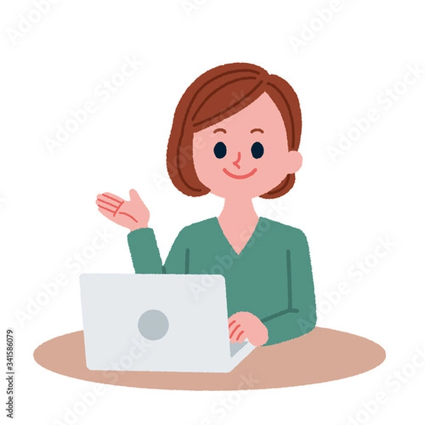Fototapeta リモートで働く女性のイラスト