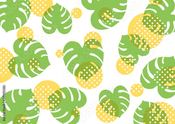 Obraz モンステラ　水玉　背景