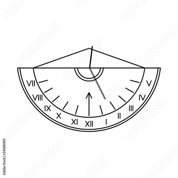 Fototapeta Sundial icon. Sun clock. Outline of antique sundial. Hand drawn stock vector illustration isolated on white background. Icons for web design, logo and ets.
