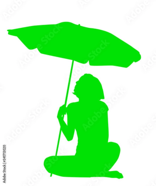 Fototapeta Isolated on white vector silhouette of sitting woman with umbrella