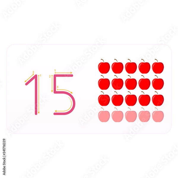 Fototapeta Preschool / kindergarten kids. Illustration learning practice number. Showing numbers with apples.