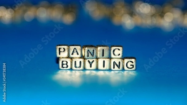 Obraz Beads with words "Panic Buying". Selected focus.