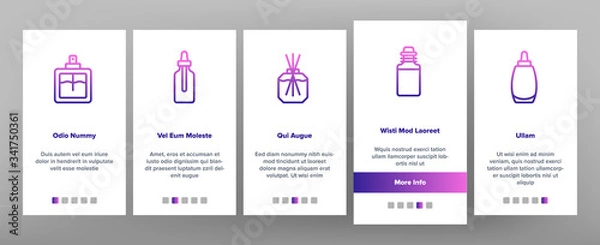 Fototapeta Fragrance Bottles . Fragrance Perfume Decorative Form Container And Spray, With Aromatic Sticks And Pipette Illustrations