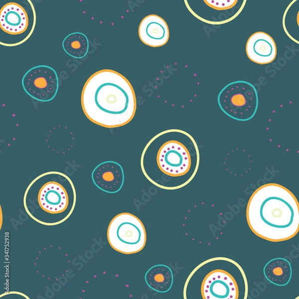 Fototapeta Afloat whimsical wonky circles floating on green blue background seamless vector repeat pattern surface design