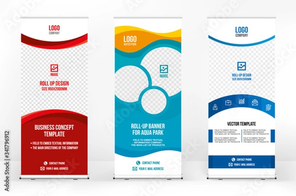 Fototapeta Roll-up banner template, a set of modern portable stands roll-up for advertising, banner for presentations, conferences, exhibitions, mobile banner for product promotion and advertising