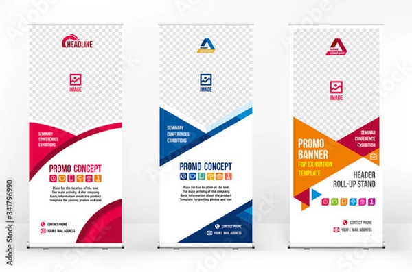 Fototapeta Roll-up banner template, a set of modern portable stands roll-up for advertising, banner for presentations, conferences, exhibitions, mobile banner for product promotion and advertising
