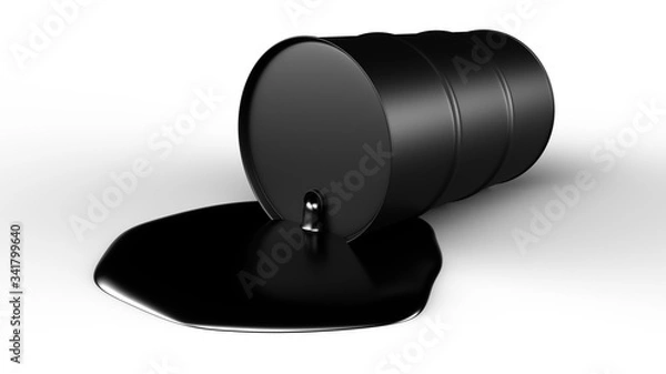 Fototapeta One black oil barrel isolated on white. 3D-rendering.
