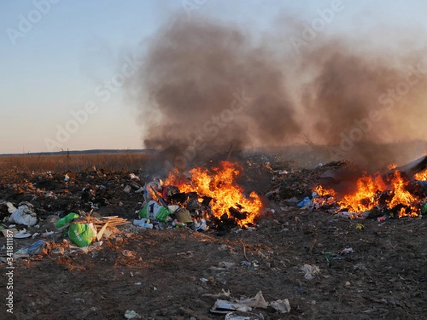 Fototapeta burning garbage. concern for the environment. environmental pollution.