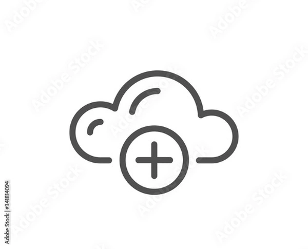 Obraz Cloud computing line icon. Internet data storage sign. Add file symbol. Quality design element. Editable stroke. Linear style cloud computing icon. Vector