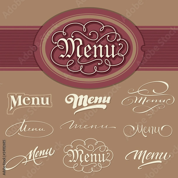 Fototapeta menu headlines, hand lettering set (vector)