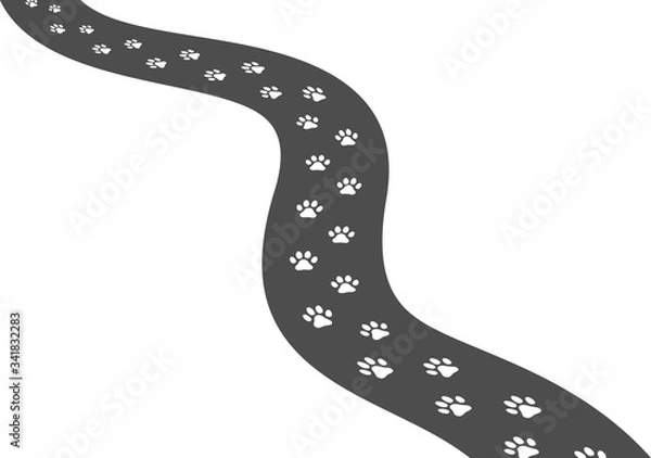 Obraz Dog paw prints on the road.  Vector illustration made on light background.
