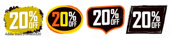 Obraz Set Sale 20% off banners, discount tags design template, promo app icons, vector illustration