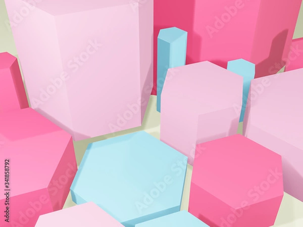 Obraz 3D render Hexagon platform stands pastel colors