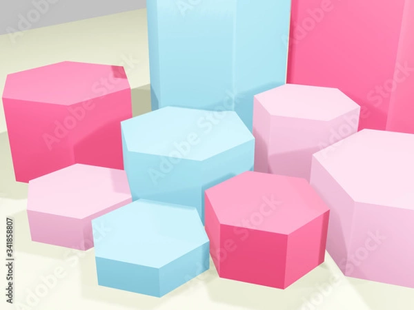 Obraz 3D render Hexagon platform stands pastel colors