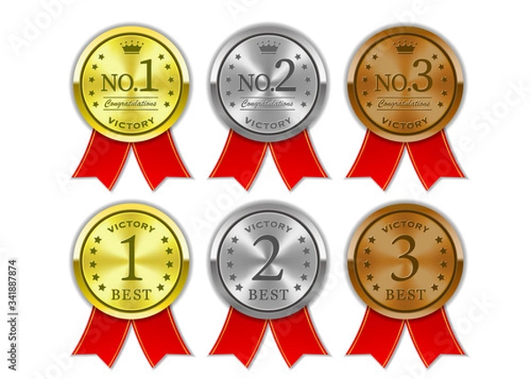 Fototapeta リボンつき勲章メダルのイラスト(赤)