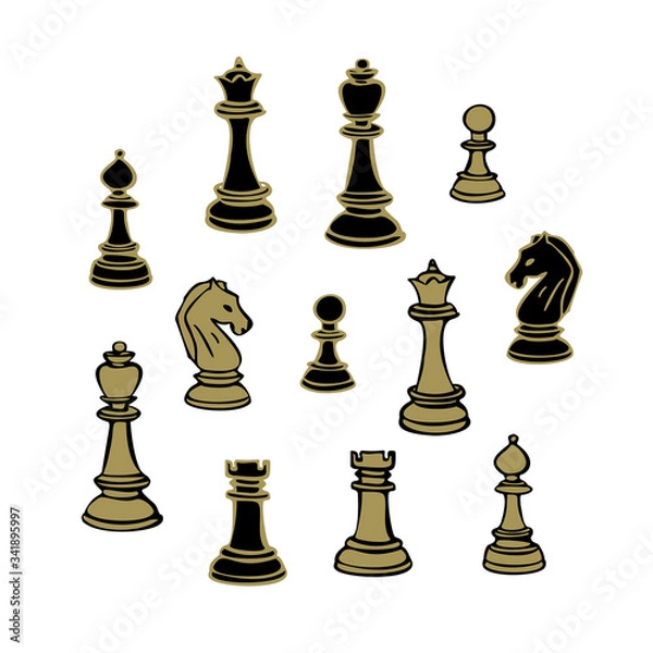 Fototapeta Set of chess pieces. Vector illustration. Isolated on a white background.