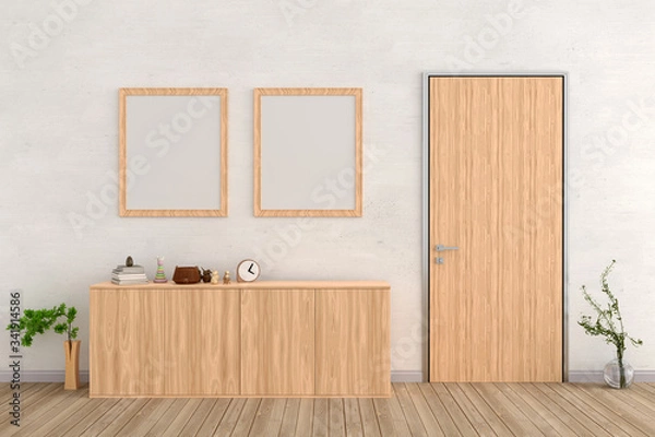 Fototapeta cabinet set in the room with frame for mockup 3d rendering
