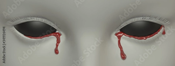 Obraz Black eyes. Bloody tears. 3D rendering. Horror art concept.