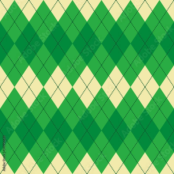 Fototapeta green and beige argyle seamless vector pattern