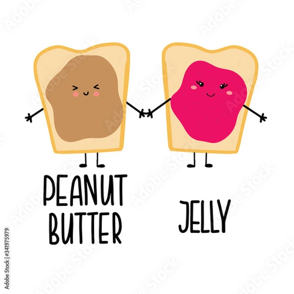 Fototapeta Mascot Illustration of a Peanut Butter and Jam Sandwiches Hanging Out Together