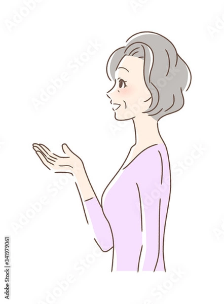 Fototapeta 笑顔で手を差し出す女性の横顔