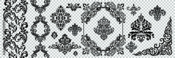 Obraz Vintage baroque frame scroll ornament engraving border floral retro pattern antique style acanthus foliage swirl decorative design element filigree calligraphy.