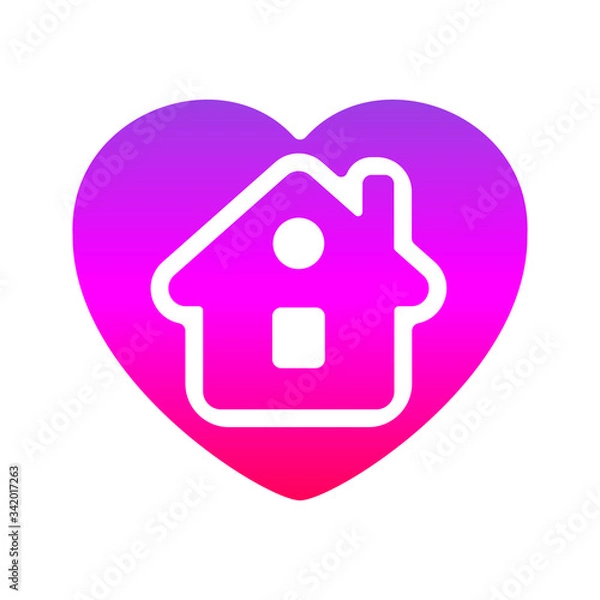 Obraz Stay home vector symbol. Home inside heart sticker pink - purple colour.