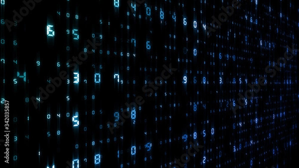 Fototapeta Digital World Data Space number digits text 3D illustration background.