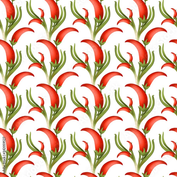Fototapeta Bright pepper texture seamless digital pattren on a white background. Print for banners, wrapping paper, posters, cards, invitations, fabrics, cafes, menus, restaurants, web design.