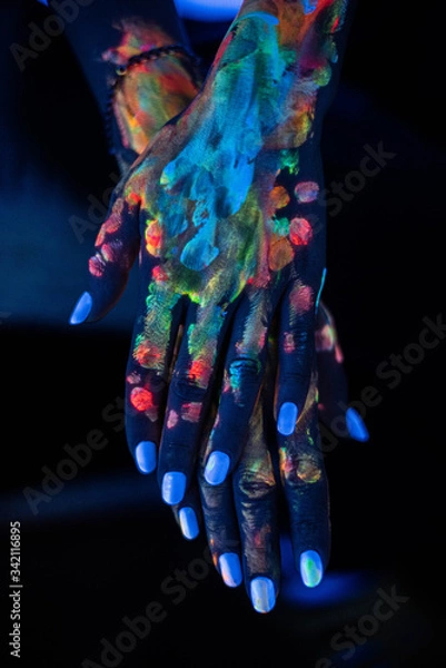 Fototapeta photo hands in neon paint