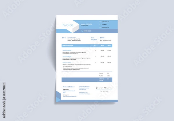 Fototapeta Invoice Layout with Geometric Elements
