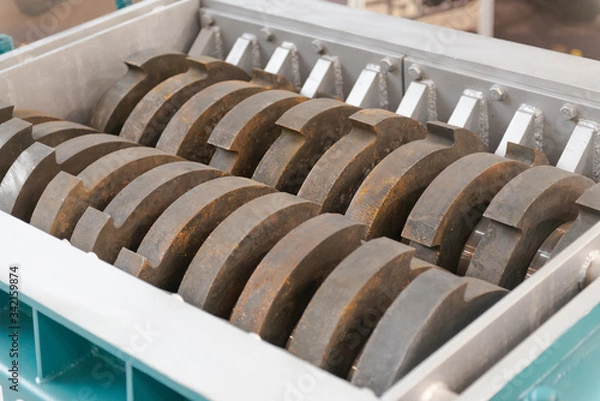 Obraz Belt conveyor for sorting garbage. Conveyor belt for waste separation.