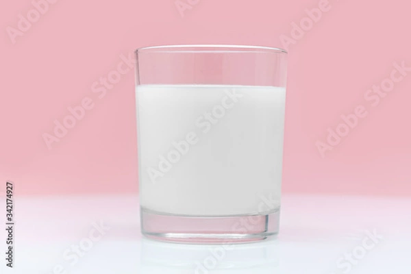 Obraz Glass of fresh milk on a pink background. Healthy eating and healthy lifestyle.