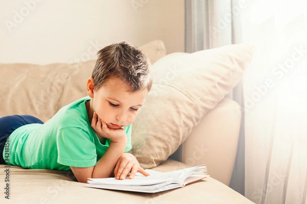 Obraz Boy reading at home.