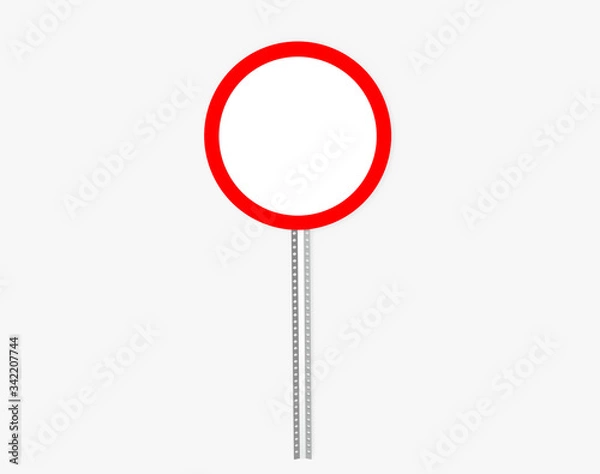 Fototapeta Empty circle traffic sign with metal pillar. Isolated on white. Clipping path. 3D Rendering.