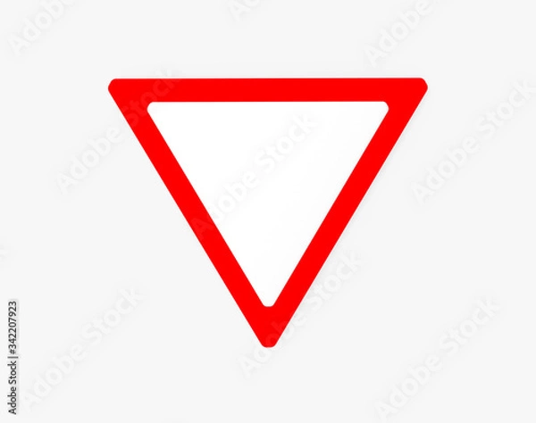 Fototapeta Give way traffic sign. Isolated on white. Clipping path. 3D Rendering.