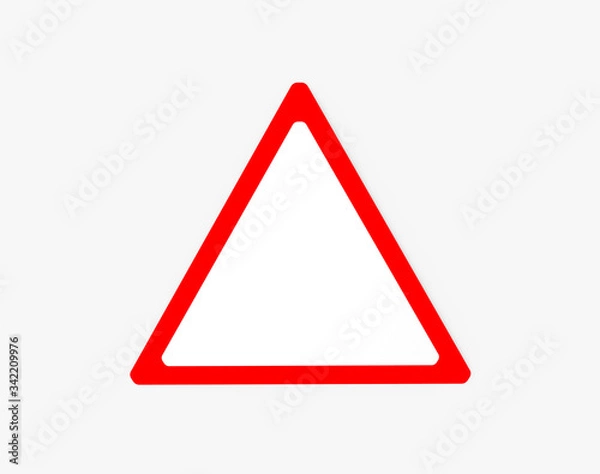 Fototapeta Empty triangle traffic sign. Isolated on white. Clipping path. 3D Rendering.