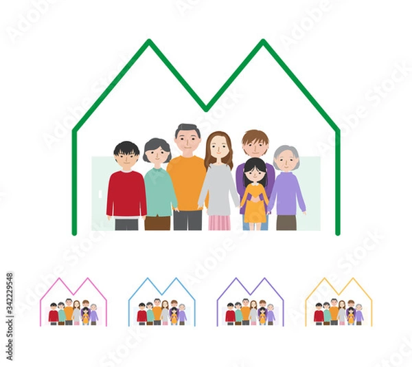 Fototapeta 家で過ごす二世帯の大家族
