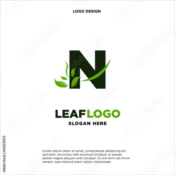 Fototapeta Initial Letter N With Leaf Logo
